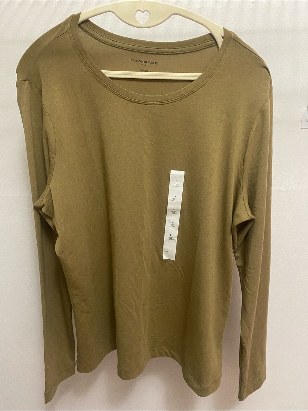 Banana Republic Olive Green Long Sleeve Crewneck Top L PTP 21 in NWT